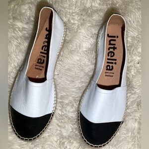 JuteliabWomen's Black and White Leather espadrille shoes size 7